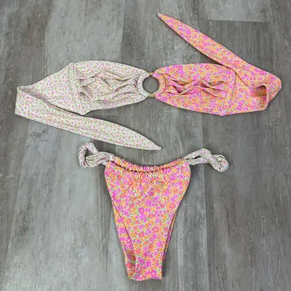 Kulani Kinis Champagne Aura Bikini Swimsuit Bandeau Top Ruched Thong Bottom - Picture 2 of 5